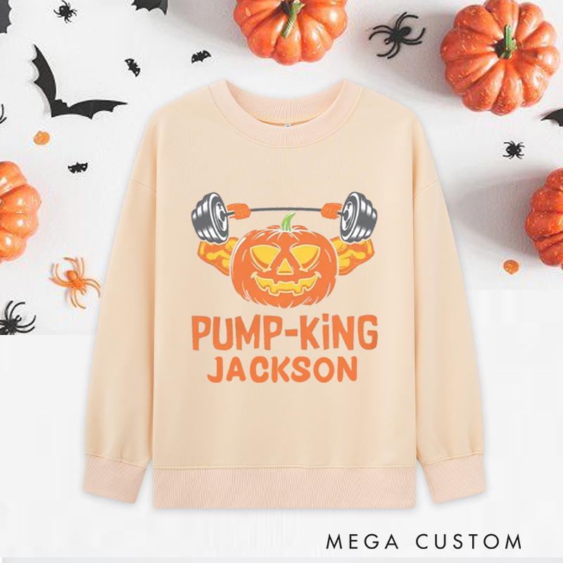 Personalized Halloween Classic Sweatshirts with Pump King Lantern Weightlifting Sweatshirts Gift for Fitness Enthusiasts Bodybuilders and Gym Lovers