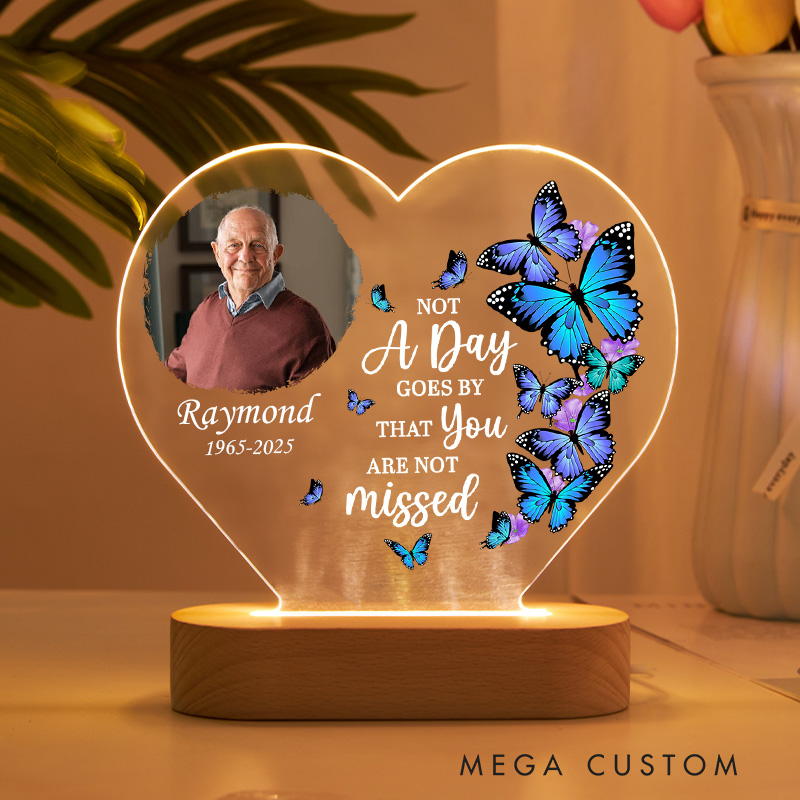 Personalized Memorial Heart Shaped LED Light Customizable Photo Name Year Message Butterfly Keepsake