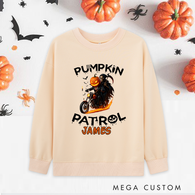 Personalized Halloween Classic Sweatshirts with Pumpkin Head Rider with Flaming Motorcycle for Fitness Enthusiasts Bodybuilders and Gym Lovers
