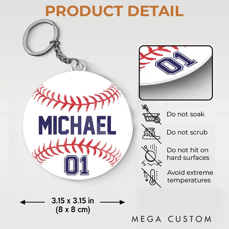 Personalized Acrylic Baseball Keychain with Custom Name and Number Design