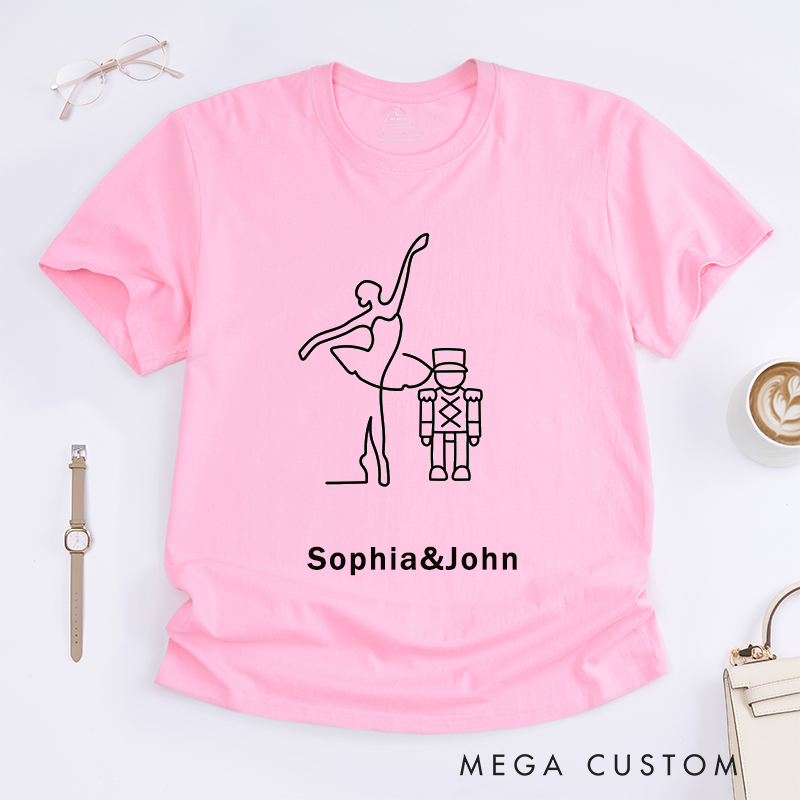Personalized Ballet Dancer Graphic Womens T-Shirts Custom Name Gift Unique Line Art Tee for Ballet Lovers Dancers Present