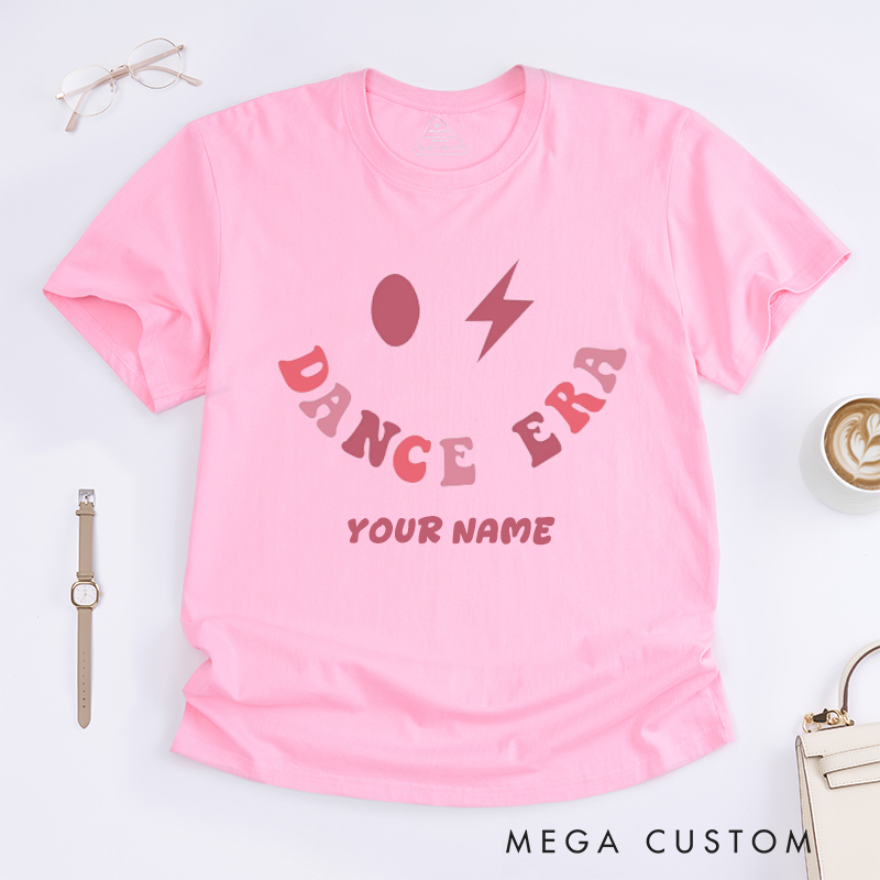 Personalized Dance Era Graphic T-Shirts Retro Smile Face Custom Name Gift for Women Unique Trendy Lightning Print Casual Top for Dancer Stylish Present