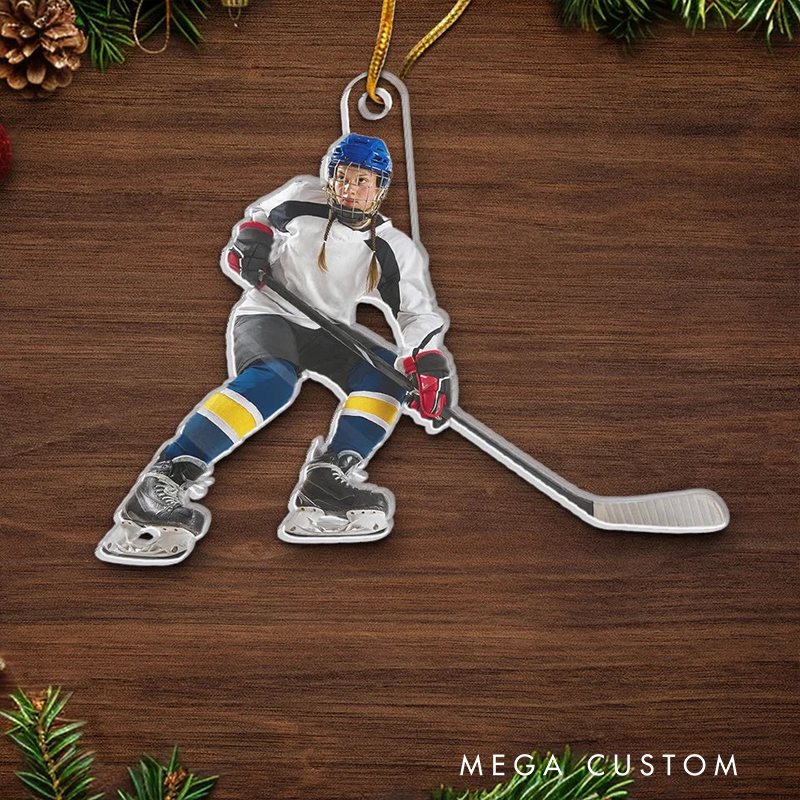 Personalized Hockey Player Ornament with Custom Photo Design