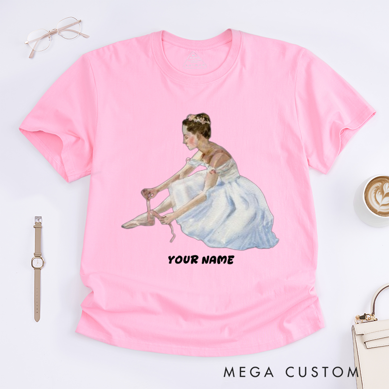 Personalized Ballet Dancer T-Shirts Custom Name Watercolor Ballerina Art Tee Elegant Dance Lover Gift for Women Unique Present Girls
