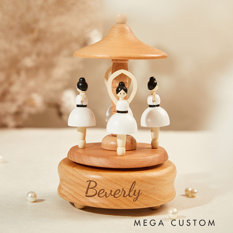 Personalized Musical Wooden Ballerina Carousel Keepsake Engraved Name Music Box Baby Shower Gift Newborn Gifts