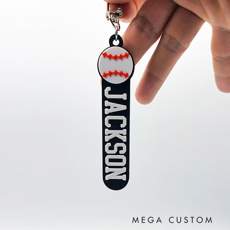 Personalized 3D Baseball-Themed Keychain Featuring Custom Name  