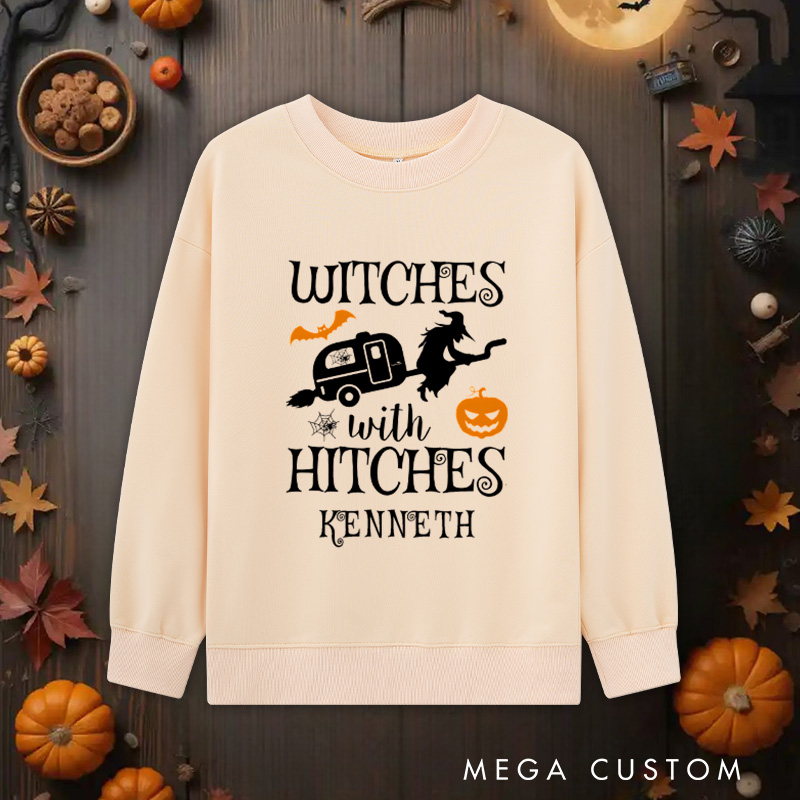 Personalized Witches with Hitches Sweatshirt Campers Life Sweatshirts Spooky Pumpkin Sweatshirt Halloween Gift Adventure Outdoor
