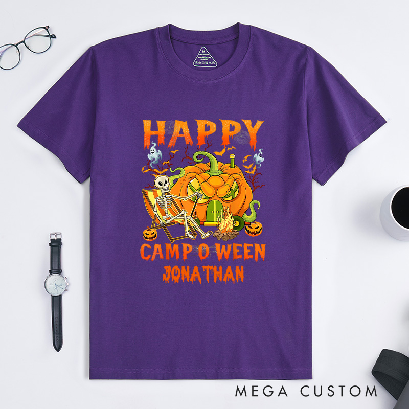 Personalized Camper Halloween T-Shirt Skeleton Camping RV Pumpkin T-Shirt Halloween Gift Outdoor