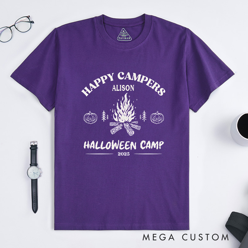 Personalized Halloween Happy Campers T-Shirt Outdoor Bonfire T-Shirt Halloween Gift for Hiking