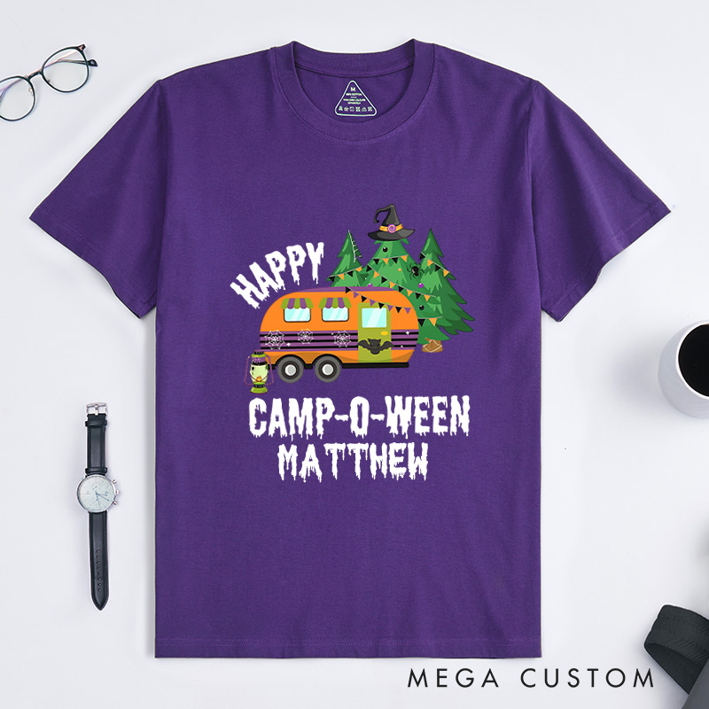 Personalized Happy Camper Halloween T-Shirt Outdoor Camping Adventure Shirt Halloween Gift
