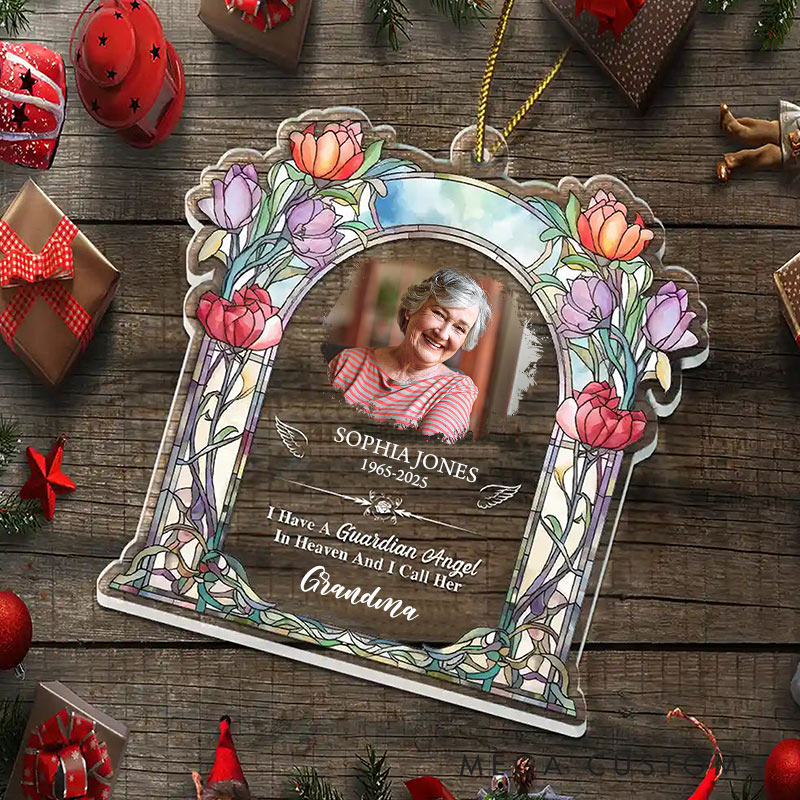 Personalized Memorial Ornament I Have A Guardian Angel in Heaven Acrylic Photo Ornament Sympathy Gift for Loss of Grandfather Grandmother