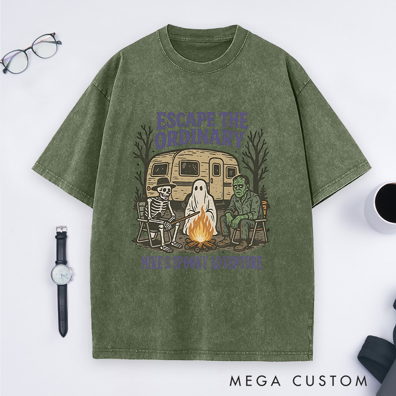 Personalized Escape the Ordinary Washed T-Shirts a Spooky Campfire Gathering Outdoor Lover T-Shirt Halloween Gift