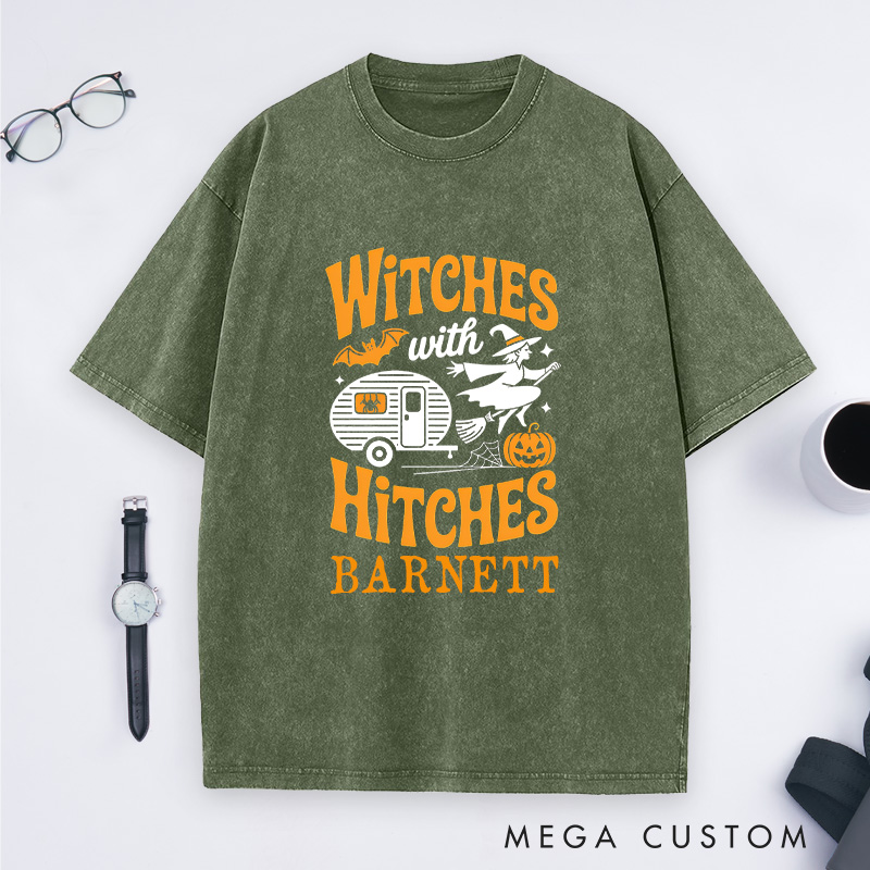 Personalized Camping Halloween Funny Witch Essential Washed T-Shirt Camping RV Pumpkin Shirt Gift Outdoor