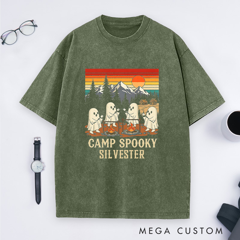 Personalized Funny Camp Spooky Washed T-Shirt Ghostly Adventures Shirt Halloween Gift Outdoor