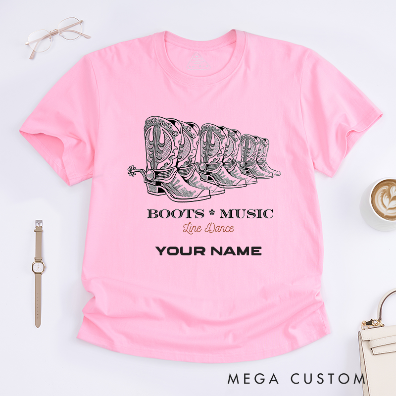 Personalized Cowboy Boots Line Dance T-Shirts Western Country Custom Name Gift for Men Unique Summer Casual Tee for Dad Husband Family
