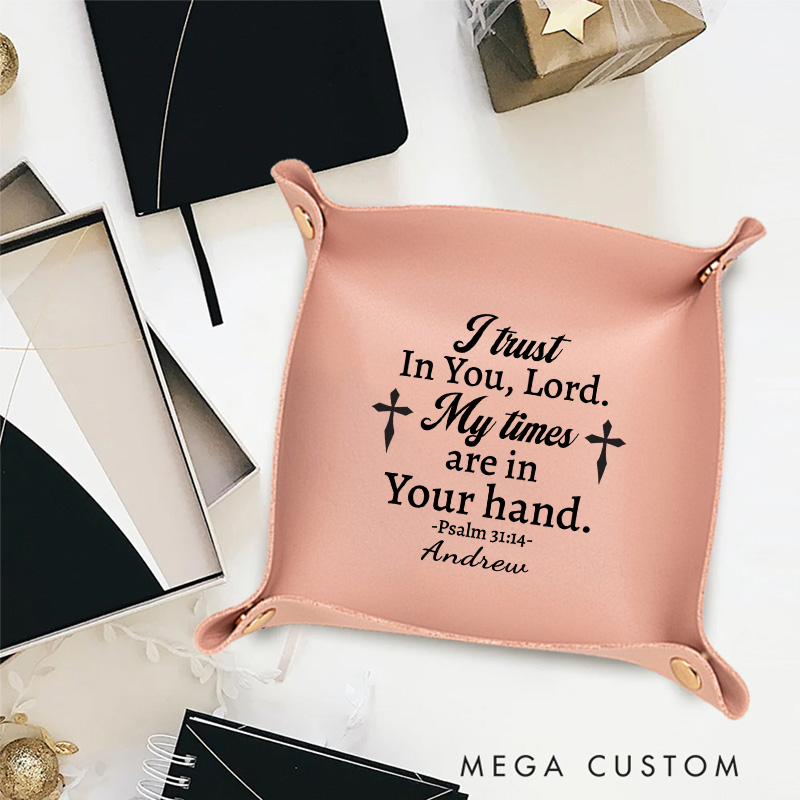 Personalized Bible Verse Foldable Leather Catchall Snap Tray with Name Desktop Storage Religious Gift Birthday Gift for Christian