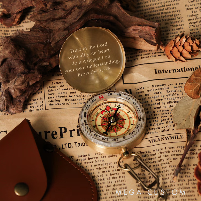 Personalized Star Moon Luminous Compass with Text Religious Gift Baptized Gift