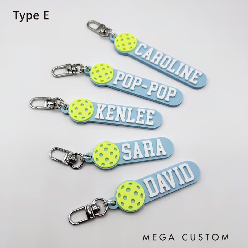 Personalized Pickleball Keychain with Custom Name and 3D Pickleball Design