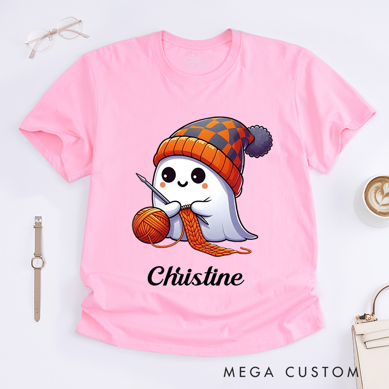 Personalized Halloween Ghost Classic T-Shirts for Knitting Lovers Funny Kintting Shirt 