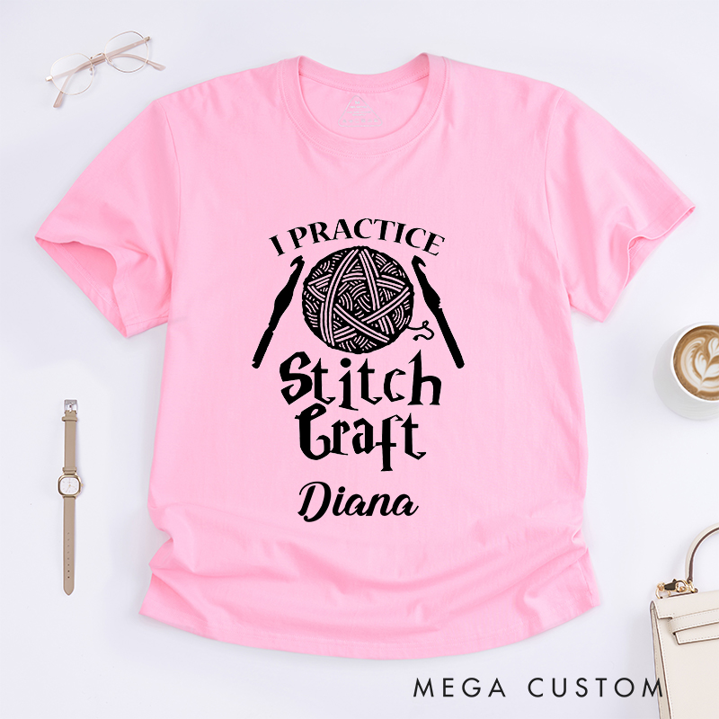 Personalized I Practice Stitch Craft Classic T-Shirts for Crocheting Lovers Halloween Crocheting Shirt 