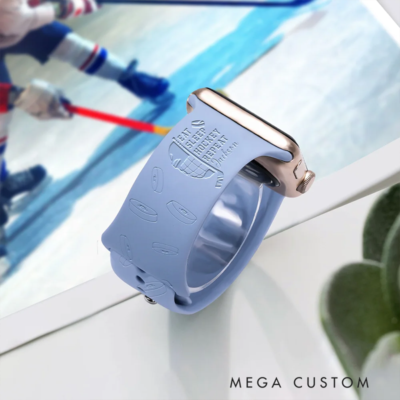 Personalized Hockey-Themed Watch Band with Custom Engraving