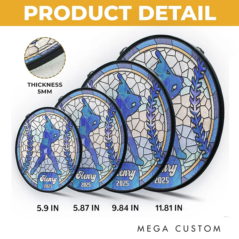 Personalized Baseball Stained Glass Suncatcher with Player Silhouette 