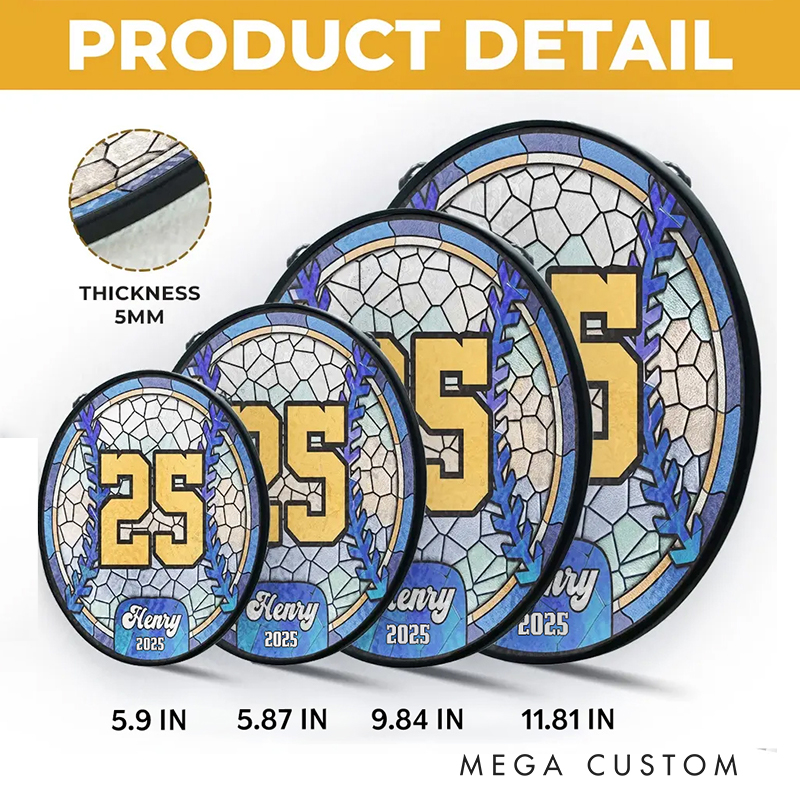 Personalized Baseball Stained Glass Suncatcher with Player Number and Name 