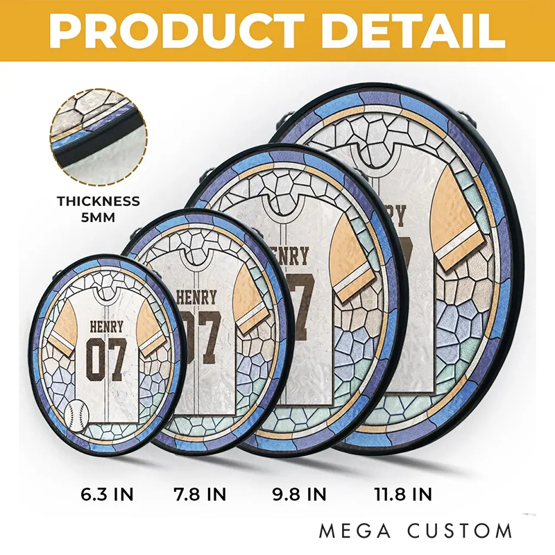 Personalized Baseball Jersey Stained Glass Suncatcher with Custom Name  