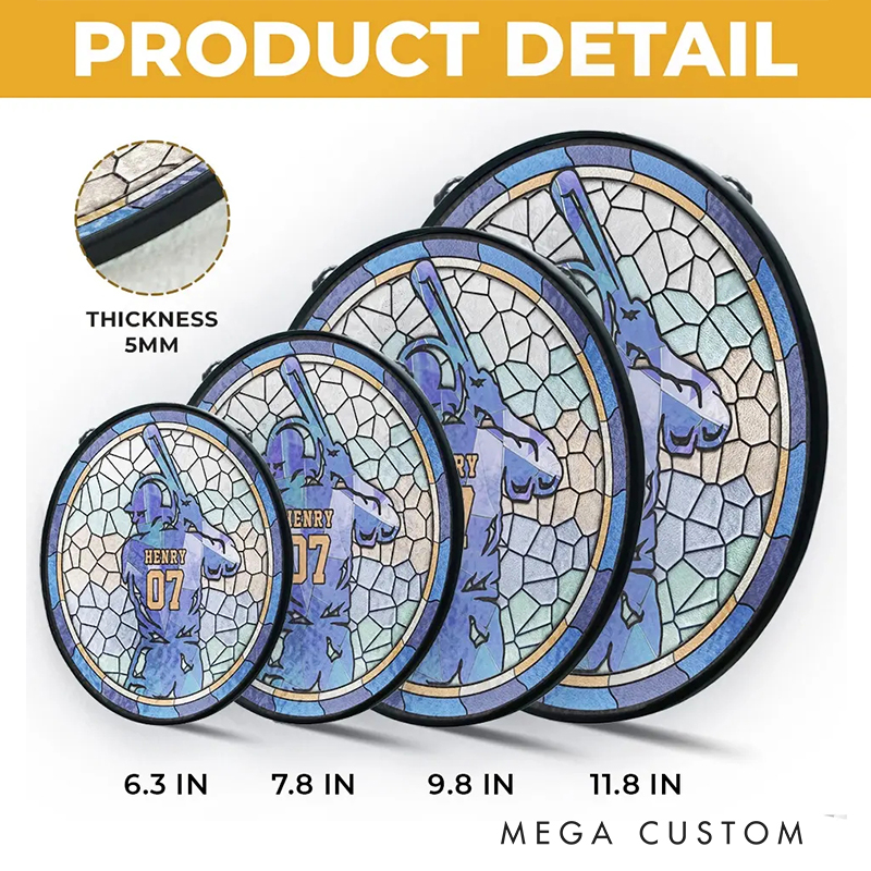 Personalized Stained Glass Baseball Suncatcher Featuring Player Design  