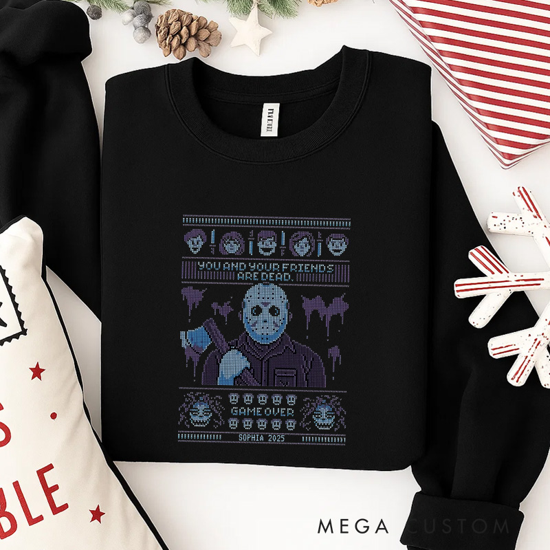 Personalized Friday Christmas Party Horror Movie Sweatshirt Retro Horror Film Crewneck Christmas Gift