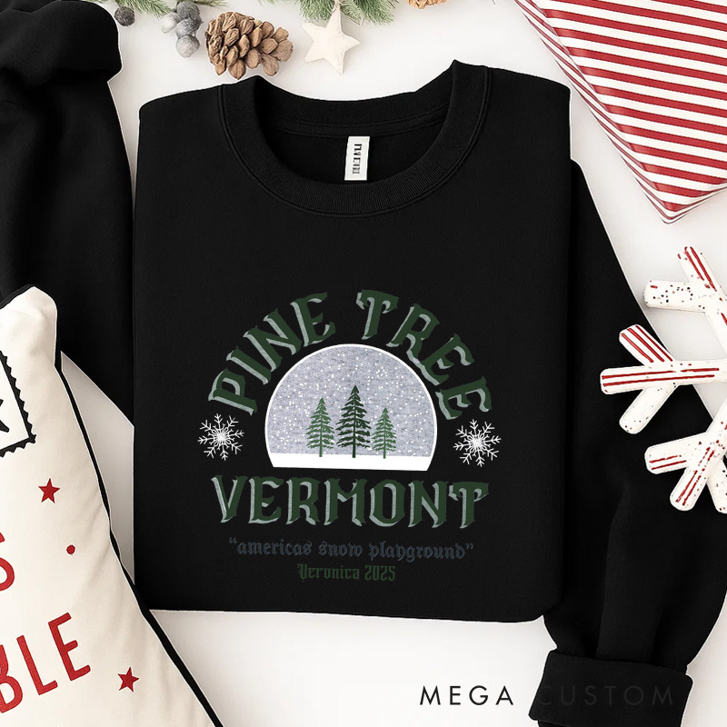 Personalized Pine Tree Vermont Movie Classic Sweatshirt Vintage Holiday Movies Crewneck Family Movie Shirt