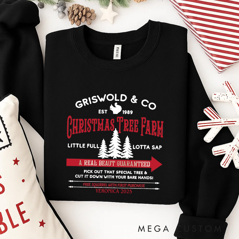 Personalized Christmas Tree Farm Movie Classic Sweatshirt Vintage Holiday Movies Crewneck Family Movie Shirt