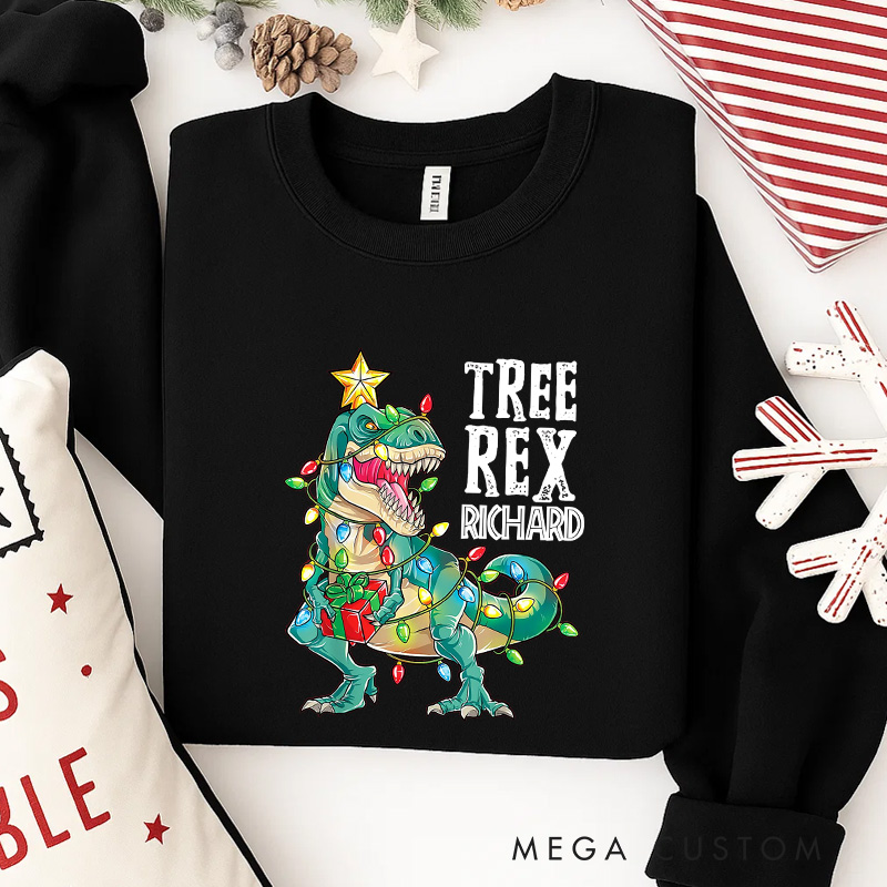 Personalized Tree Rex Christmas Funny Classic Sweatshirt Dinosaurs Movie Series Crewneck Movie Holiday Shirt