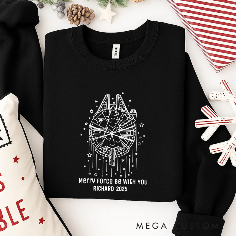 Personalized Merry Force be with You Christmas Classic Sweatshirt Galaxy War Film Crewneck Movie Holiday Shirt