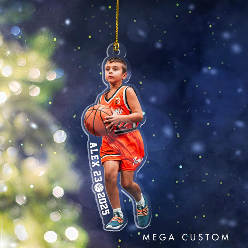 Personalized Basketball Photo Ornament with Custom Name and Year