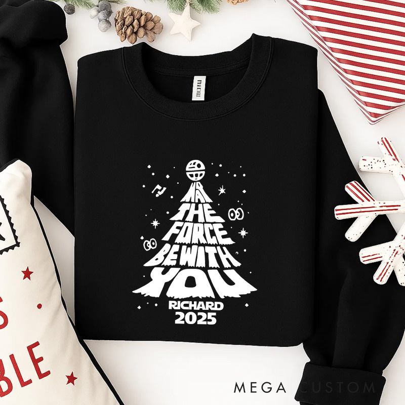 Personalized May the Force be with You Christmas Classic Sweatshirt Galaxy War Film Crewneck Movie Holiday Shirt