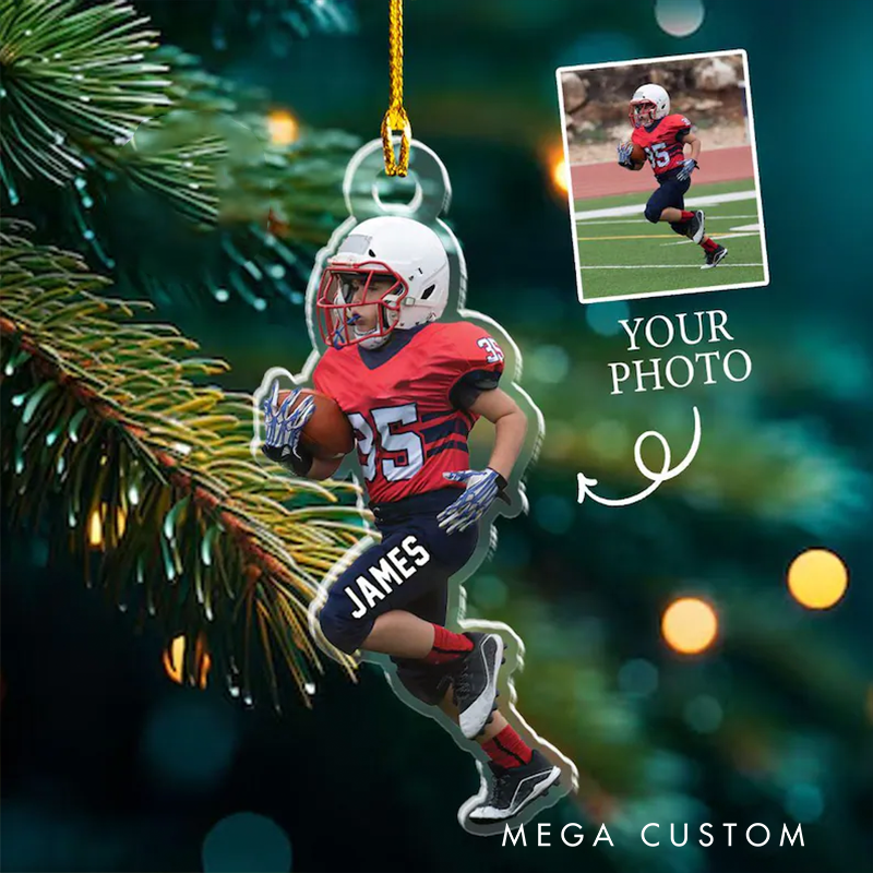 Personalized Sports Photo Acrylic Christmas Ornaments with Custom Name Designs