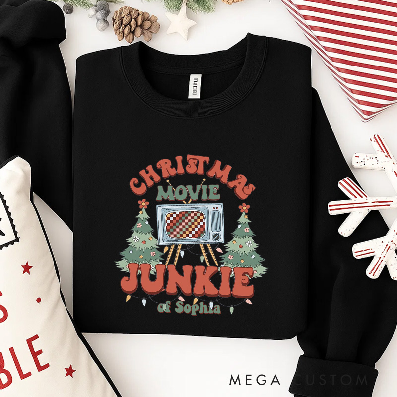 Personalized Christmas Movie Junkie Classic Sweatshirt Christmas Film Crewneck Movie Holiday Shirt