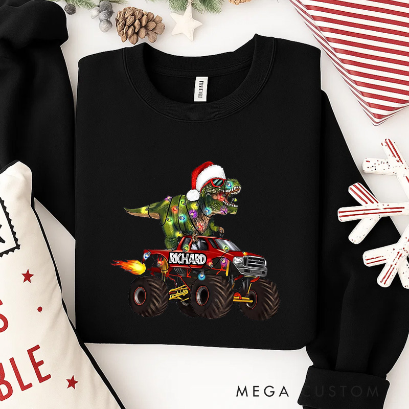 Personalized The Truck Christmas Funny Classic Sweatshirt Dinosaurs Movie Series Crewneck Movie Holiday Shirt