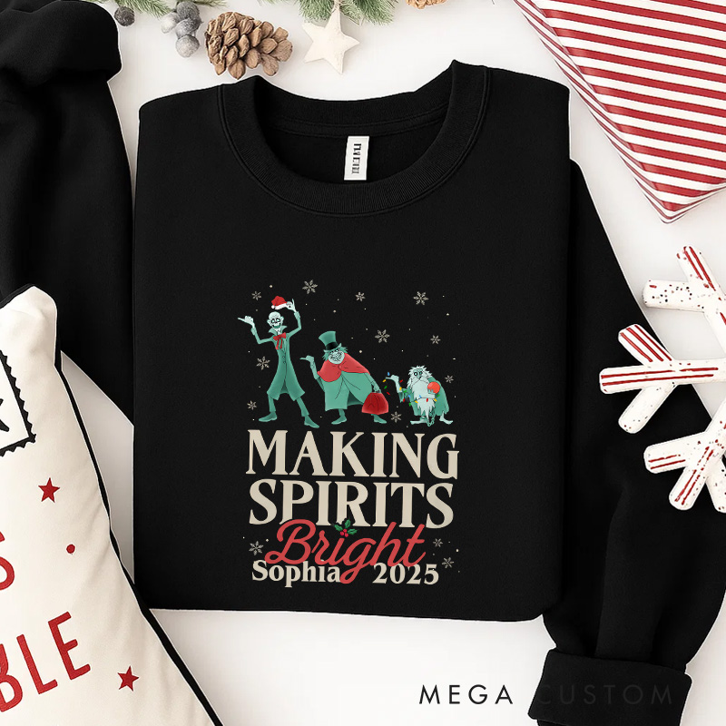 Personalized Making Spirits Bright Christmas Classic Sweatshirt Retro Horror Film Series Crewneck Movie Holiday Shirt