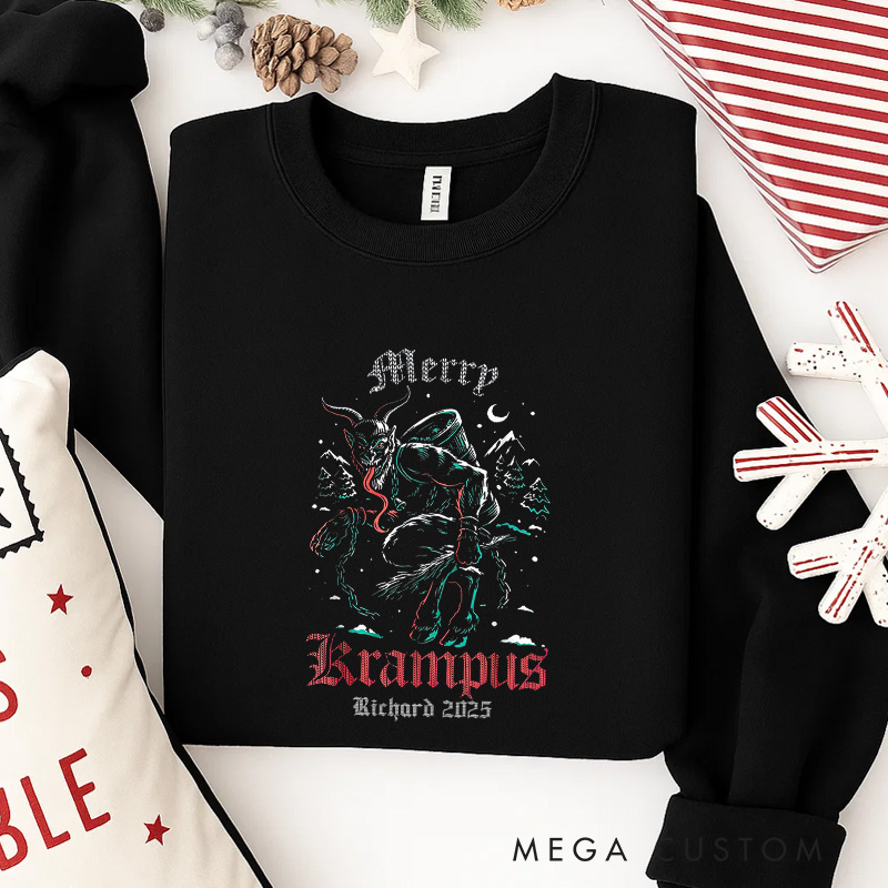 Personalized Merry Krampus Christmas Classic Sweatshirt Retro Horror Film Series Crewneck Movie Holiday Shirt