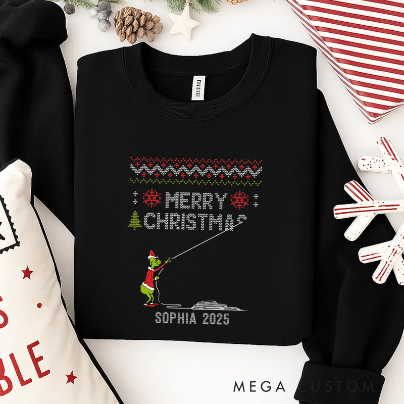 Personalized Green Humanoid Creature Christmas Classic Sweatshirt Christmas Film Crewneck Movie Holiday Shirt