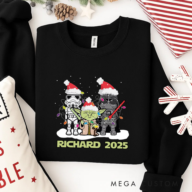 Personalized Cartoon Star Crew Christmas Classic Sweatshirt Galaxy War Film Crewneck Movie Holiday Shirt