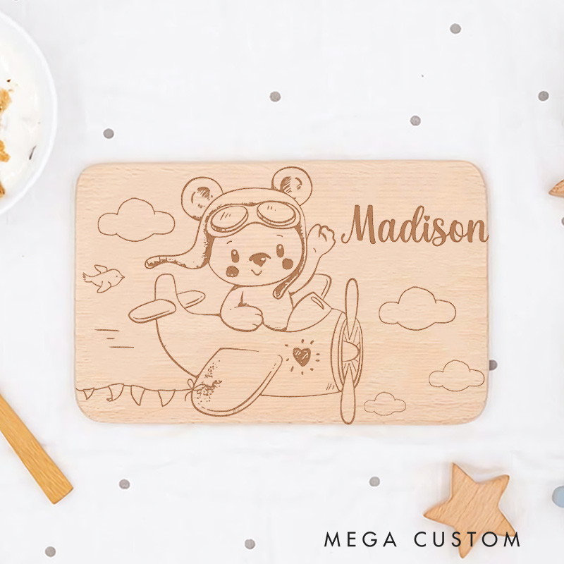 Personalized Bear Flying Airplane Breakfast Board Holiday Gifts