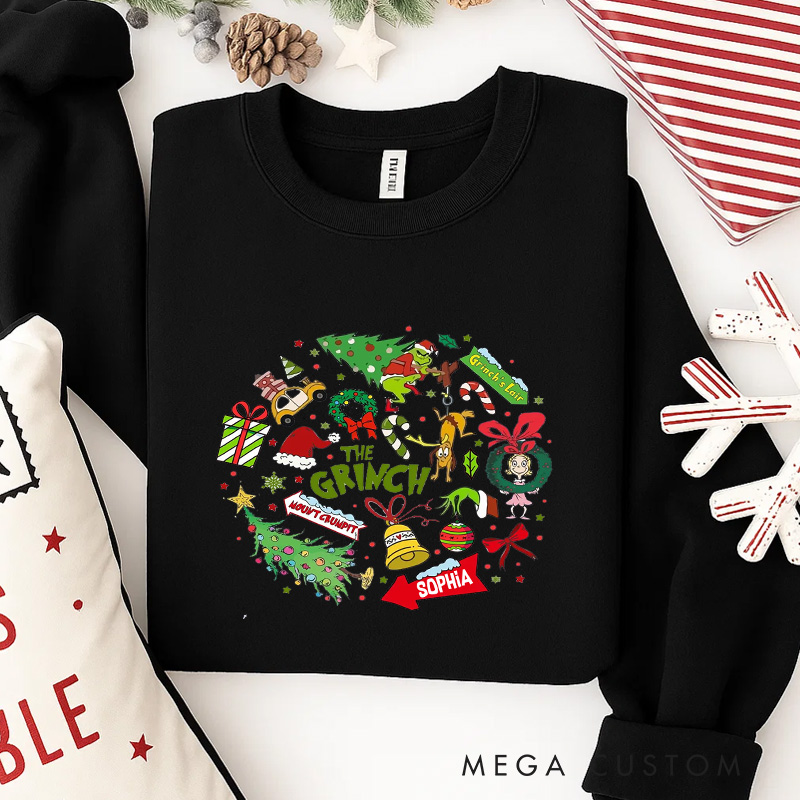 Personalized Green Monster Elements Christmas Classic Sweatshirt Christmas Film Crewneck Movie Holiday Shirt