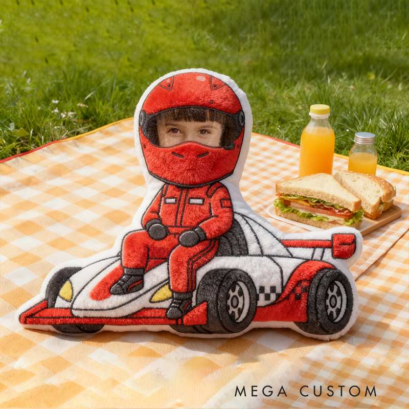 Personalized Go-Kart Racer Pillow with Custom Face Design 3D Print Pillow 