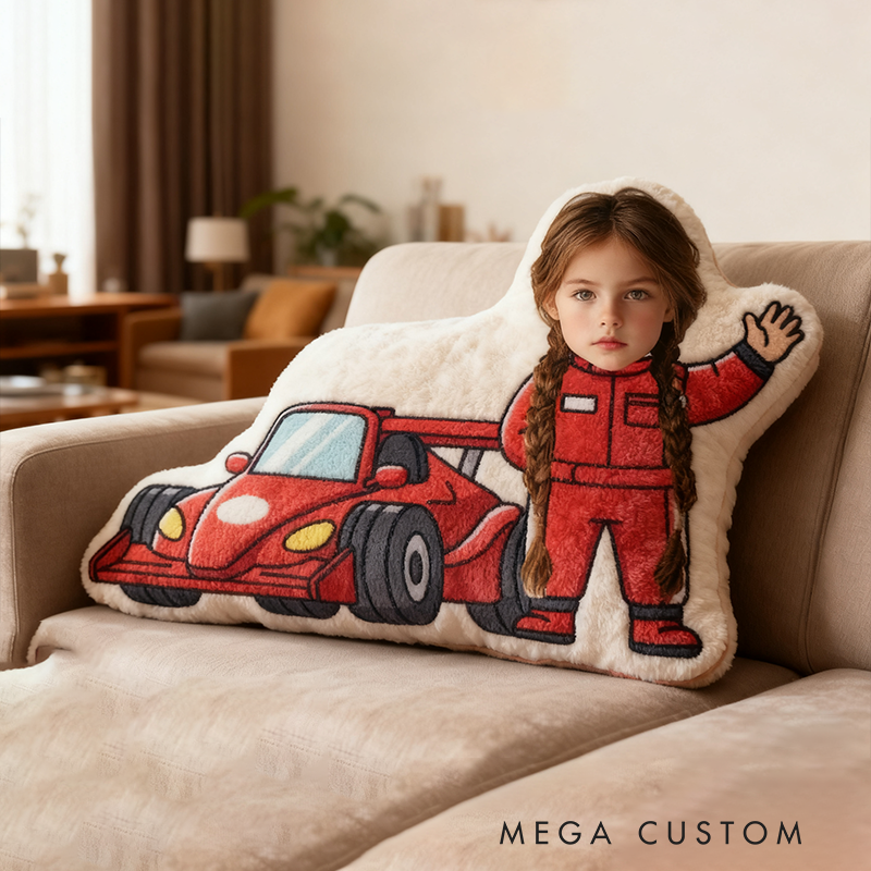 Personalized Go-Kart Racer Pillow with Custom Face Design 3D Print Pillow 