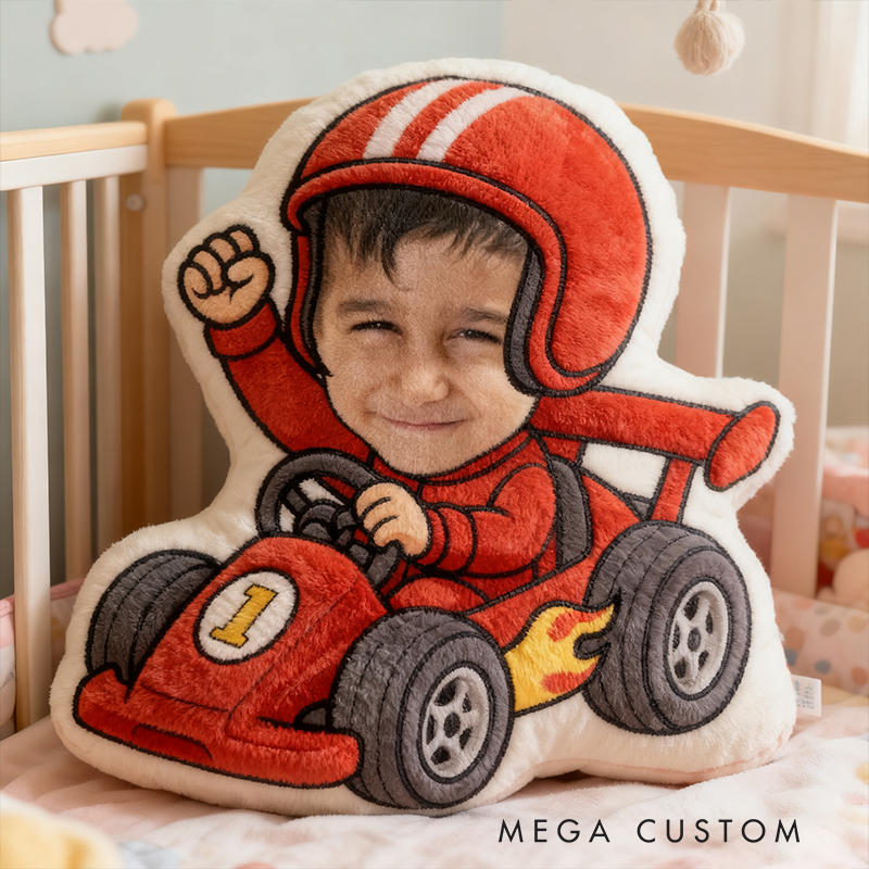 Personalized Go-Kart Racer Pillow with Custom Face Design 3D Print Pillow Custom Race Car Driver Pillow