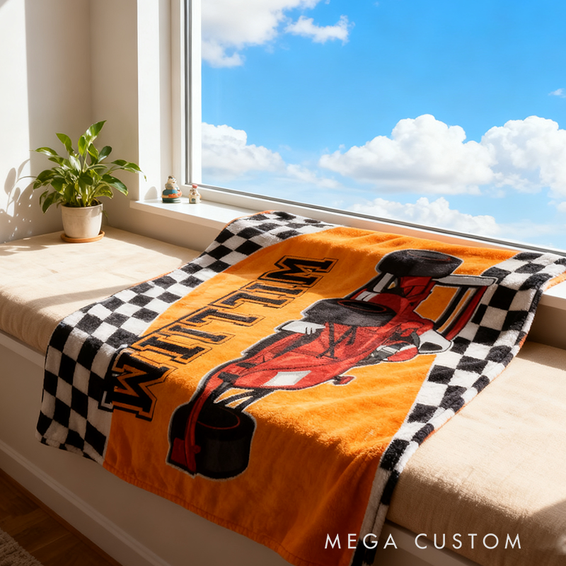Personalized Racing Blanket Custom Name Soft Cozy Sherpa Fleece Throw Blankets Sport Gift