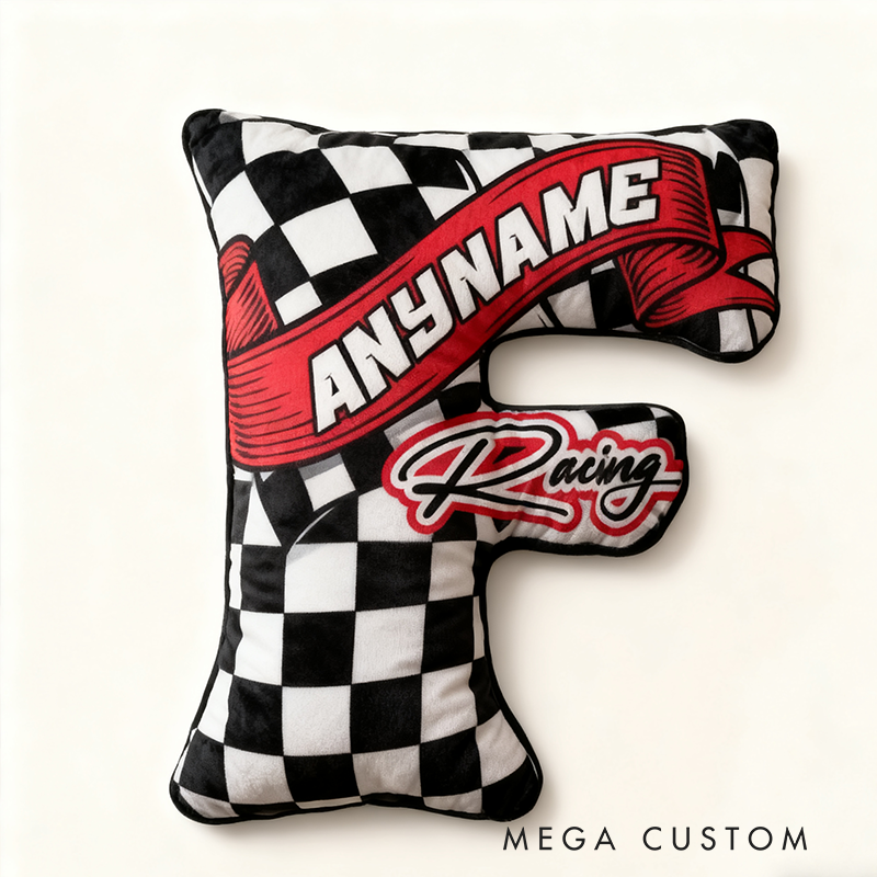 Personalized Racer Name With Flag Car Motorbike Pillow Custom Racing Name Letter Pillow Custom Name Graphic 3D Print Pillow 
